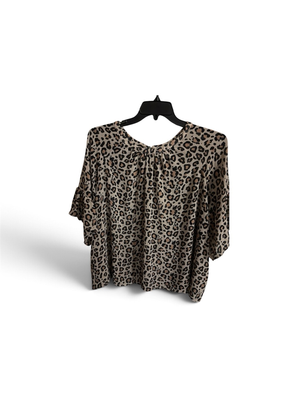 Ava & Viv Taupe and Black Leopard Print Short Sleeve Blouse